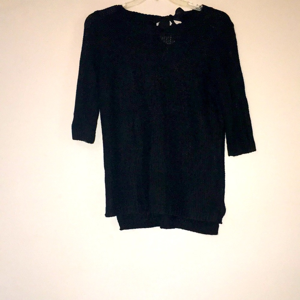 Lauren Conrad Black Knit sweater Open Back Chiffon Tie Shirttail Hem